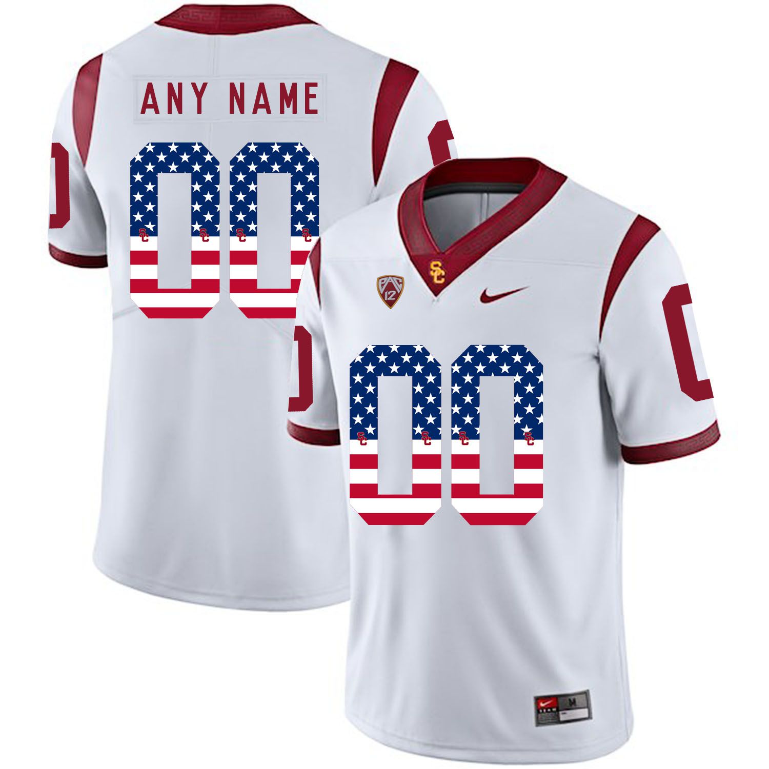 Men USC Trojans #00 Any Name White Flag Customized NCAA Jerseys